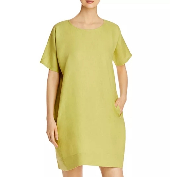 Eileen Fisher Dresses & Skirts - Eileen Fisher Lime Green Organic Linen Dress Sz Medium Gorpcore Pockets